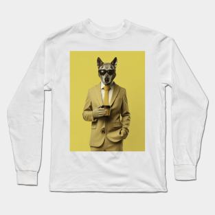 dog in yellow suit on yellow background Long Sleeve T-Shirt